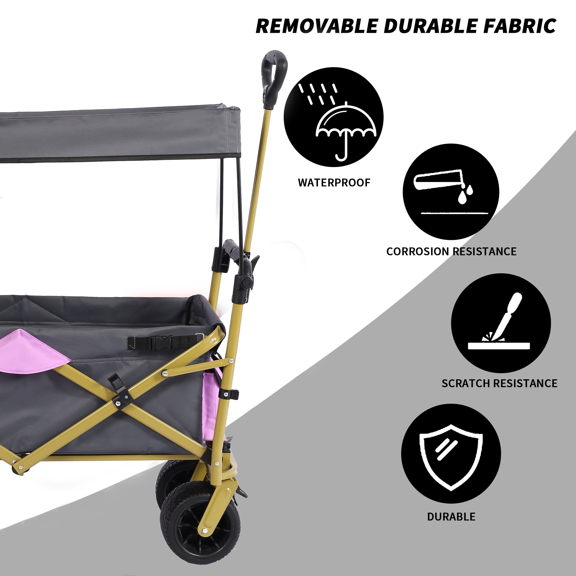 Collapsible Folding Wagon with Removable Canopy, Heavy Duty Foldable Wagon Utility Cart for Garden, Camping, Grocery Cart, Beach Wagon Cart with Wheels and Rear Storage, Camouflage Collapsible Folding Wagon with Removable Canopy, Heavy Duty Foldable Wagon Utility Cart for Garden, Camping, Grocery Cart, Beach Wagon Cart with Wheels and Rear Storage, Camouflage